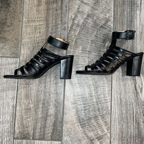 Vionic black Sami block leather ankle strap caged 3.5” block sturdy heels - Picture 2 of 6